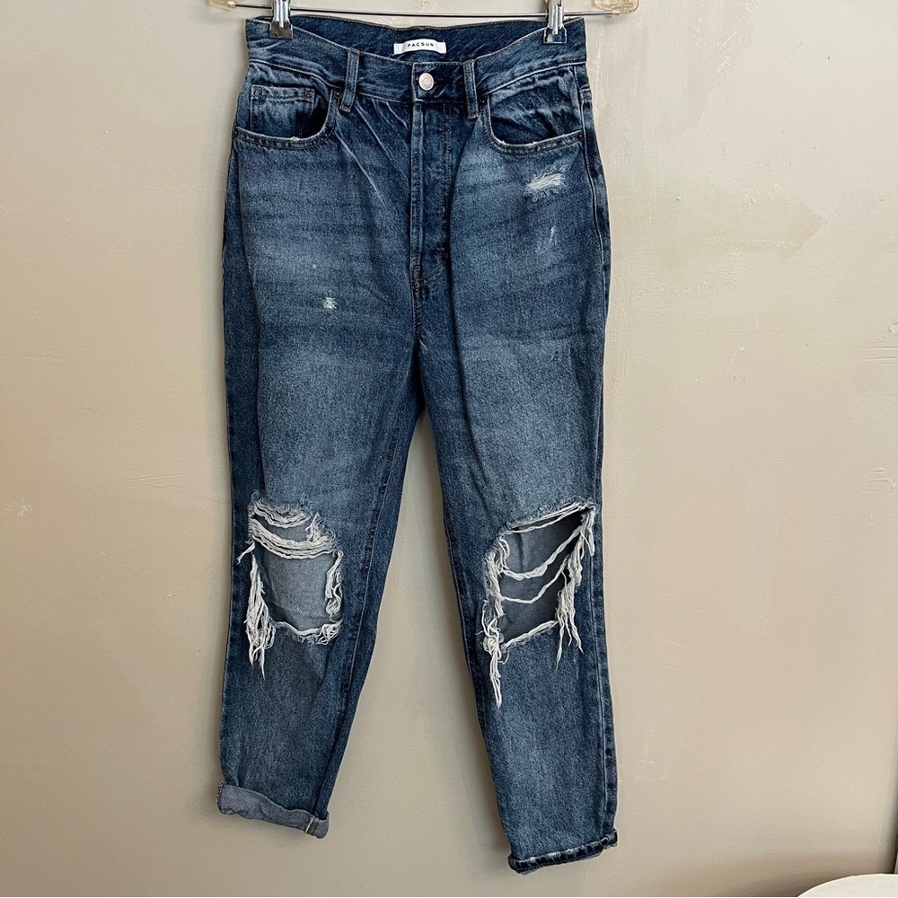 PACSUN Button Fly Ultra High Rise Slim Distressed Denim Jean Size 27